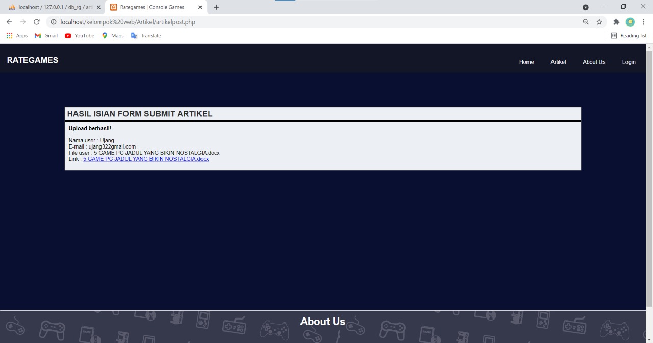 Tampilan Pengiriman Artikel dari sisi user